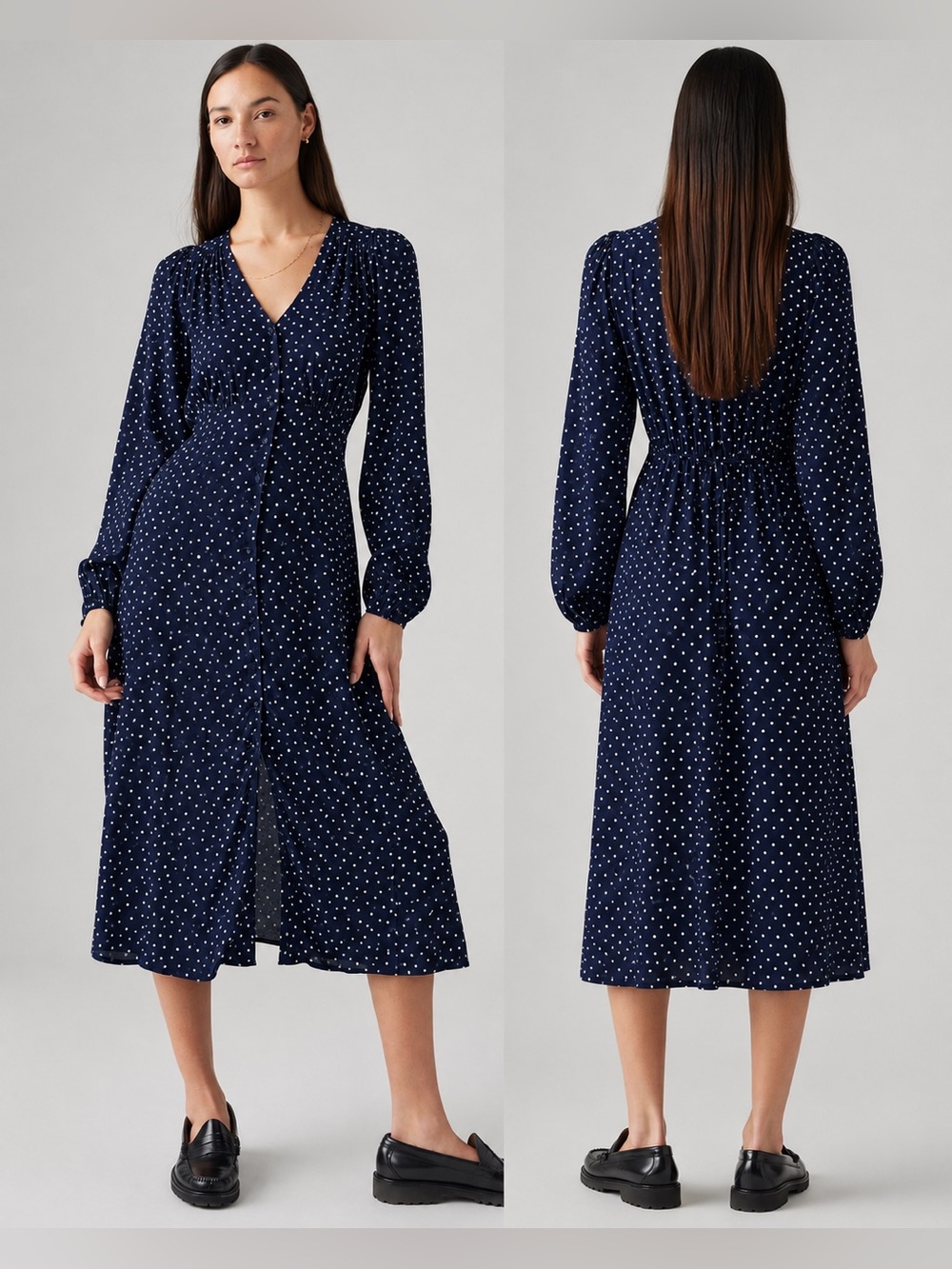 Levi’s Sarina Polka Dot Midi Dress Navy Blue 100% Viscose  Size M NWT